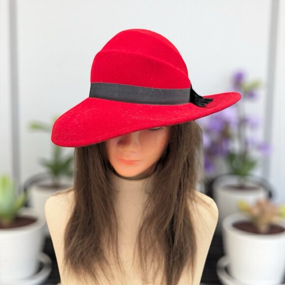 Vintage Red/Black Doeskin Felt 100% Wool Hat Geo Bollman Co. USA Made main image 14